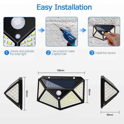 Lampada da giardino a LED per esterni a energia solare Lampade da parete a induzione per il corpo umano Quattro lati 100LED Ricarica per decorazioni per la casa Luci stradali