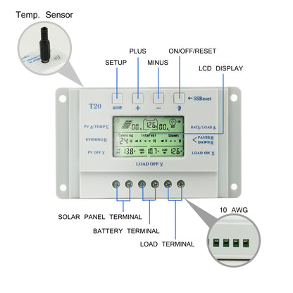 PowMr Solar Charge Controller 12V 24V 10A 20A 30A 40A 60A 80A PWM Controller for Solar Battery Charging Lead Acid LiFePO4