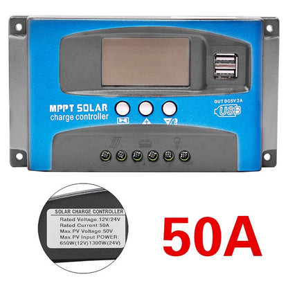 MPPT Solar Laderegler LCD Display Dual USB 12V/24V Auto Solarzelle Panel Ladegerät Regler mit Last 30/40/50/60/100A