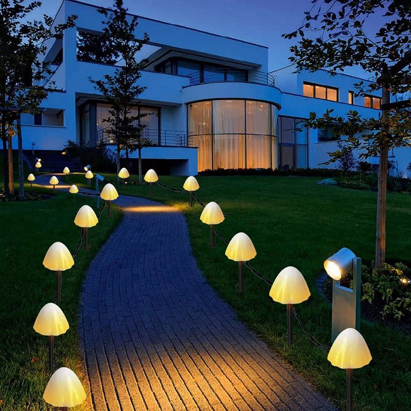 Luces LED solares para jardín al aire libre, lámparas de césped de cadena de setas, guirnalda impermeable, decoración de paisaje para patio/camino/fiesta/calle