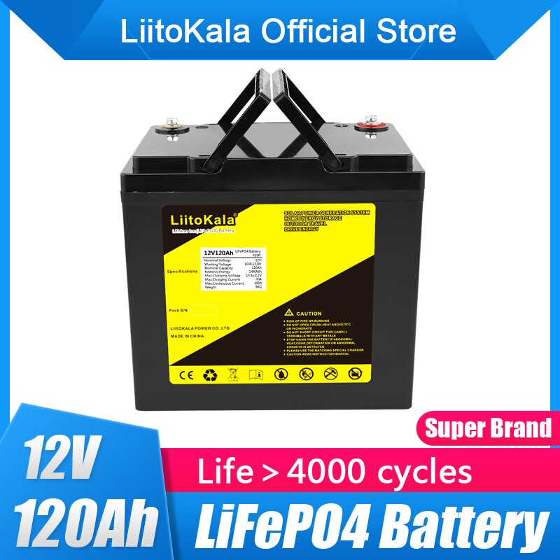 LiitoKala 12 V 120 Ah Kapazität Lifepo4 12,8 V Batterie Solarbatterie Pack RV wiederaufladbares Lithium-Eisen mit BMS für Outdoor-Camping