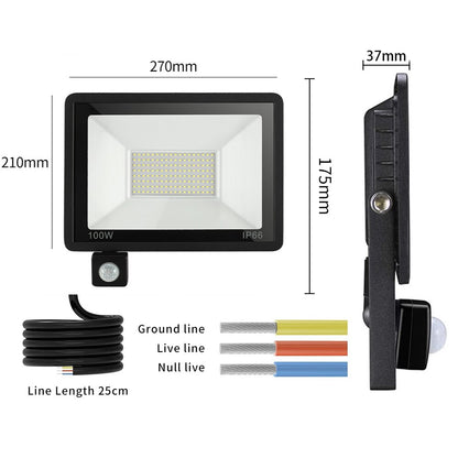 PIR Motion Sensor LED Flood Light 220V Projecteur étanche 50W 100W 150W Applique Réflecteur Éclairage extérieur pour Garden Street