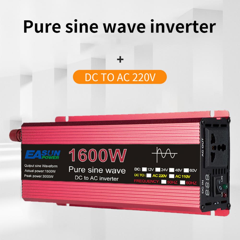 Inverter a onda sinusoidale pura DC 12V a AC 110V / 220V Trasformatore 1000W 1600W 2200W 3000W LED Display Inverter solare Convertitore di potenza