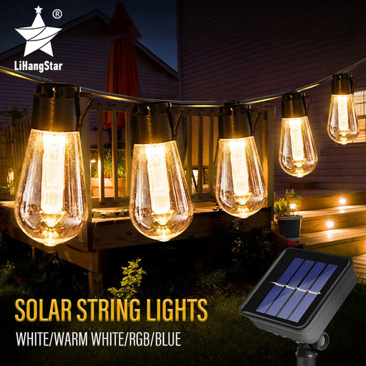 Guirnalda de luces LED solares IP65, impermeable, decoración navideña para exteriores, bombilla, guirnalda Retro para vacaciones, muebles de jardín, lámpara de hadas