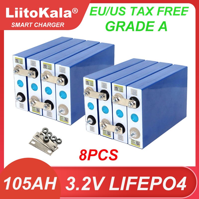Liitokala 3.2V 105Ah LiFePO4 battery Lithium iron phospha DIY 4s 12V 24V Motorcycle Electric Car travel Solar Batteries TAX FREE