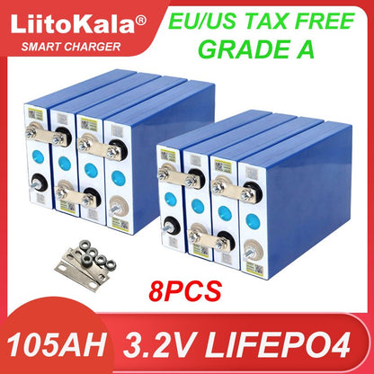 Batteria Liitokala 3.2V 105Ah LiFePO4 Fosfato di ferro al litio fai da te 4s 12V 24V Auto elettrica per moto da viaggio Batterie solari ESENTE DA TASSE