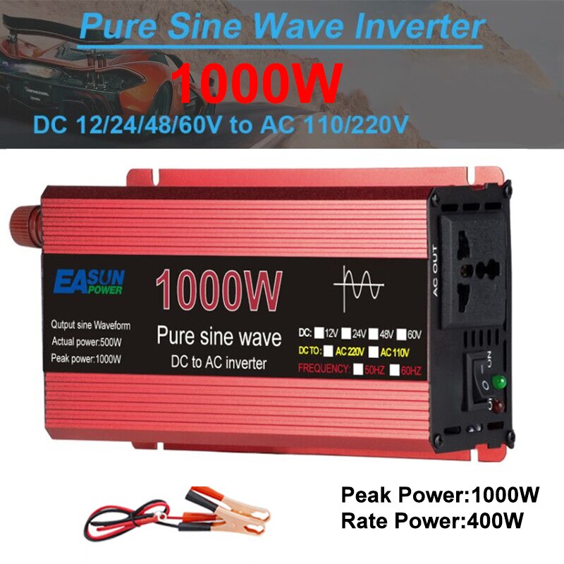 Inversor de onda sinusoidal pura 12V DC a AC 220V convertidor 3000w 2200w 1600w 1000w estabilizador 24V inversor Solar 50hz 60hz transformador