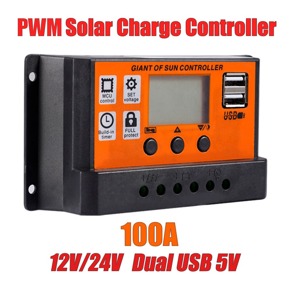 Controlador de carga solar 10A 30A 60A 80A 100A Panel solar para automóvil Pantalla LED Dual USB 5V Equipo regulador de carga