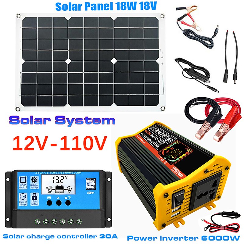 12V to 110V/220V Solar Panel, Solar Panel 18W 18V Solar System 12V-110V 