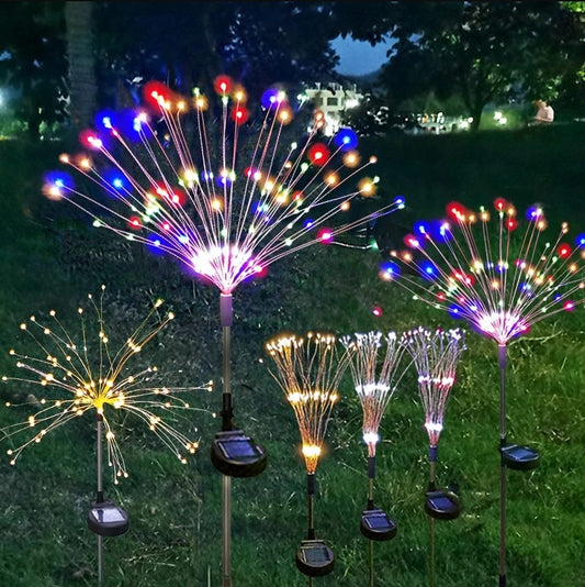 Luce solare per fuochi d'artificio per esterni Lampada da giardino impermeabile per esterni 2/8 modalità Forma fai-da-te NightLight Decorazioni natalizie Prato da cortile