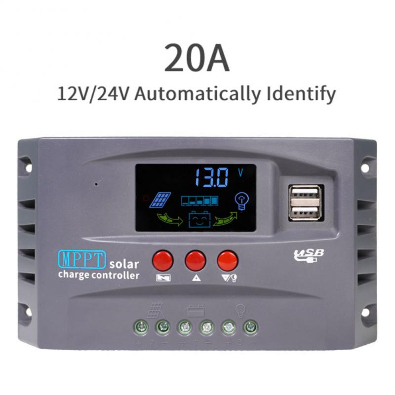Controlador de carga solar CORUI 10A 20A 30A MPPT Regulador 12V 24V com visor LCD Controlador solar duplo de carregamento USB