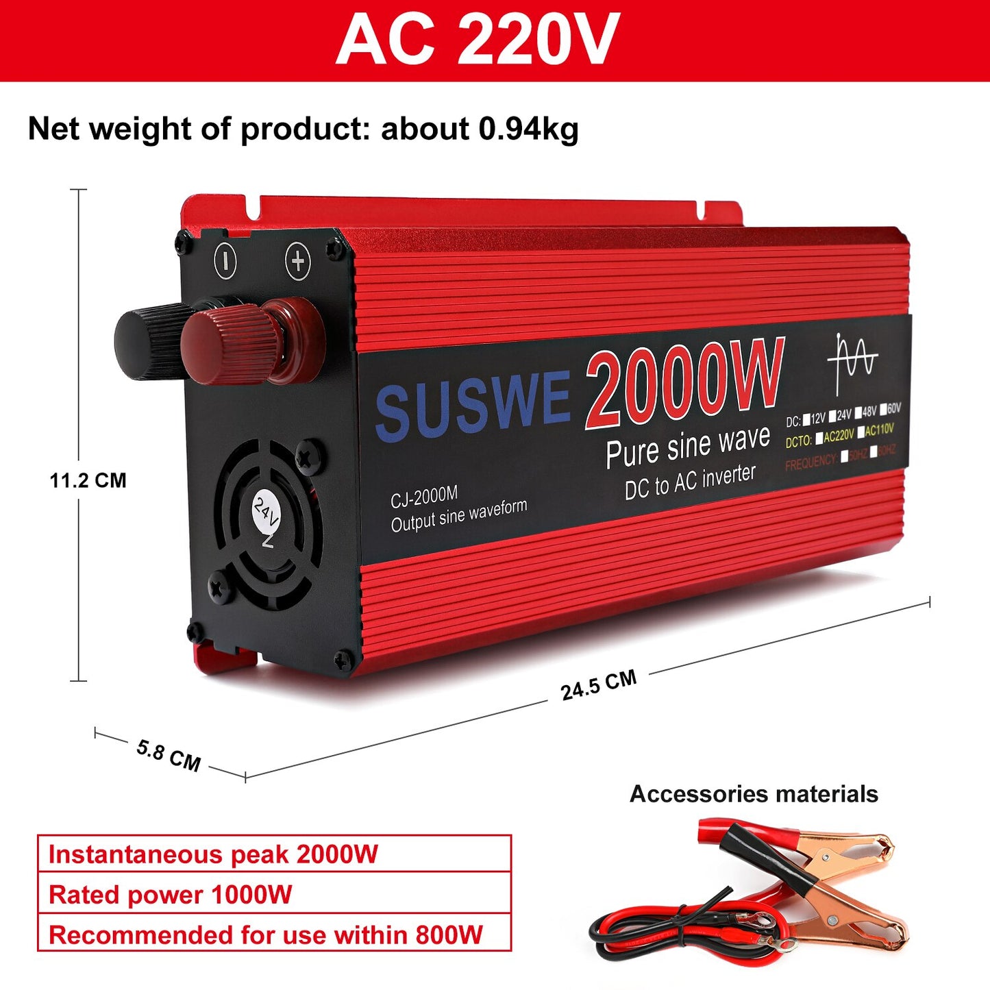 Onduleur à onde sinusoïdale pure 12V/24V/48V/60V à ​​AC 110V 220V 3000/2200/2000/1000W transformateur de tension convertisseur de puissance onduleur solaire