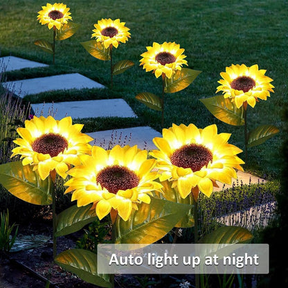 Solar Sunflower Outdoor Light IP65 Waterproof 20LED Solar Lawn Pathway Light for Patio Yard Garden Decoration Landscape Lighting